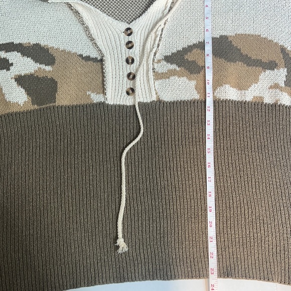 POL Cropped Mixed Knit Hoodie Oversized Cozy Soft ColorBlock Sweater Olive/ivory - Picture 5 of 12